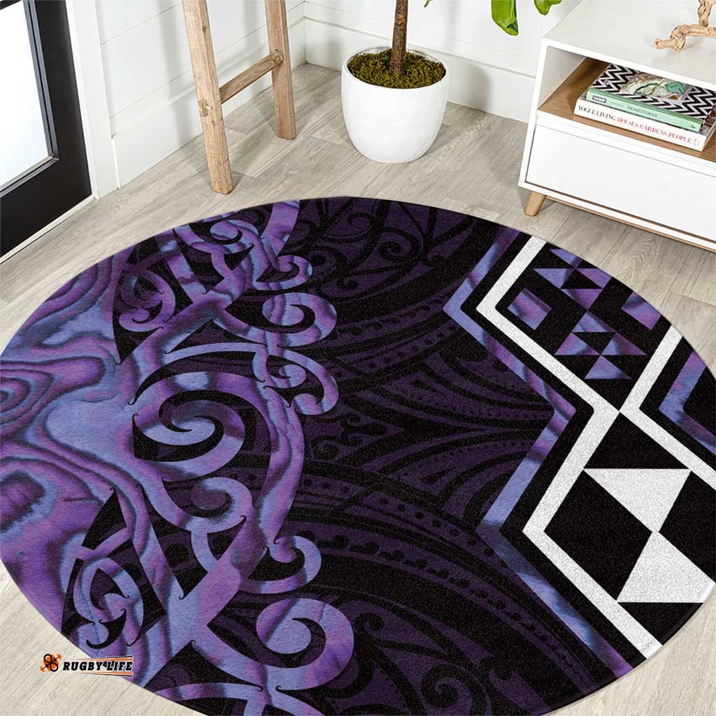 Purple Aotearoa Round Carpet Taniko Motifs With Paua Shell Kowhaiwhai LT14