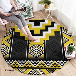 Yellow Taniko Aotearoa Round Carpet Niho Taniwha Mix Poutama LT14