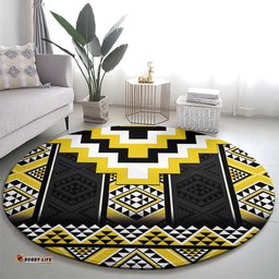 Yellow Taniko Aotearoa Round Carpet Niho Taniwha Mix Poutama LT14
