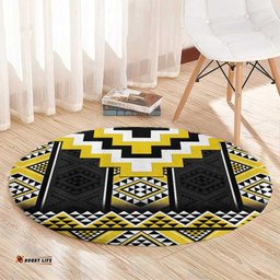 Yellow Taniko Aotearoa Round Carpet Niho Taniwha Mix Poutama LT14