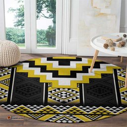Yellow Taniko Aotearoa Round Carpet Niho Taniwha Mix Poutama LT14