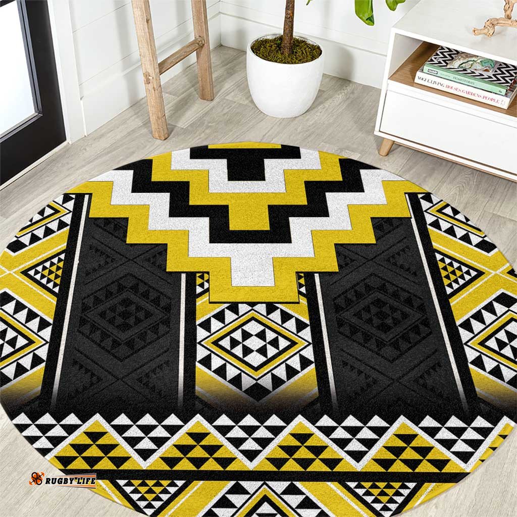 Yellow Taniko Aotearoa Round Carpet Niho Taniwha Mix Poutama LT14