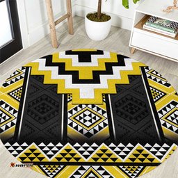Yellow Taniko Aotearoa Round Carpet Niho Taniwha Mix Poutama LT14