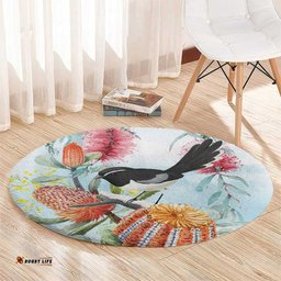 Willie wagtail Australia Round Carpet Banksia Bottlebrushes Watercolor Stylized LT14