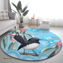 Willie wagtail Australia Round Carpet Eucalyptus Blossoms Aboriginal Art LT14