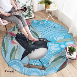 Willie wagtail Australia Round Carpet Eucalyptus Blossoms Aboriginal Art LT14