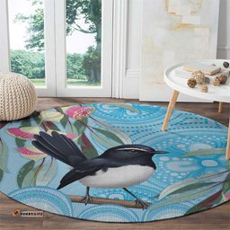 Willie wagtail Australia Round Carpet Eucalyptus Blossoms Aboriginal Art LT14