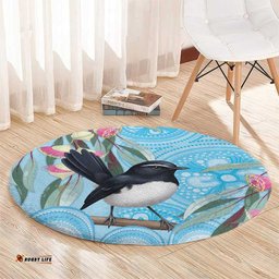 Willie wagtail Australia Round Carpet Eucalyptus Blossoms Aboriginal Art LT14