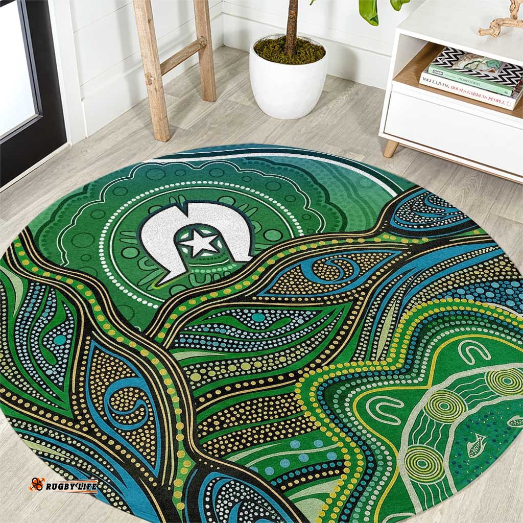 Torres Strait Islands Round Carpet Indigenous Ocean Wave Dot Green Color TS04