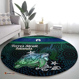 Torres Strait Islands Sea Turtle and Dhari Round Carpet Oceanic Indigenous Dotwork Tribal Illustration TS04