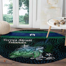 Torres Strait Islands Sea Turtle and Dhari Round Carpet Oceanic Indigenous Dotwork Tribal Illustration TS04