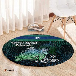 Torres Strait Islands Sea Turtle and Dhari Round Carpet Oceanic Indigenous Dotwork Tribal Illustration TS04