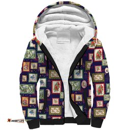 Aussie Birds Christmas La La Land Sherpa Hoodie Navy Blue Vintage Stamp Edition LT9