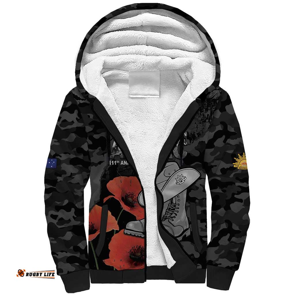 Australia 1915 Gallipoli ANZAC Sherpa Hoodie 111th Anniversary Army Boots And Slouch Hat LT14