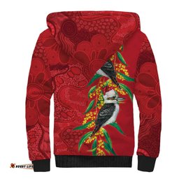 Aussie Kokaburra Golden Wattle Christmas Sherpa Hoodie Aboriginal Dots Painting Red Motif LT9