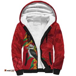 Aussie Kokaburra Golden Wattle Christmas Sherpa Hoodie Aboriginal Dots Painting Red Motif LT9
