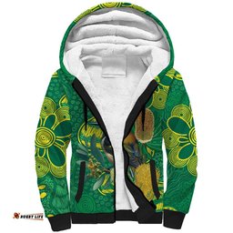 Aussie Honeyeaters Banksia Christmas Sherpa Hoodie Aboriginal Dots Painting Green Motif LT9