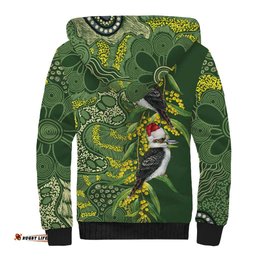 Aussie Kokaburra Golden Wattle Christmas Sherpa Hoodie Aboriginal Dots Painting Green Motif LT9