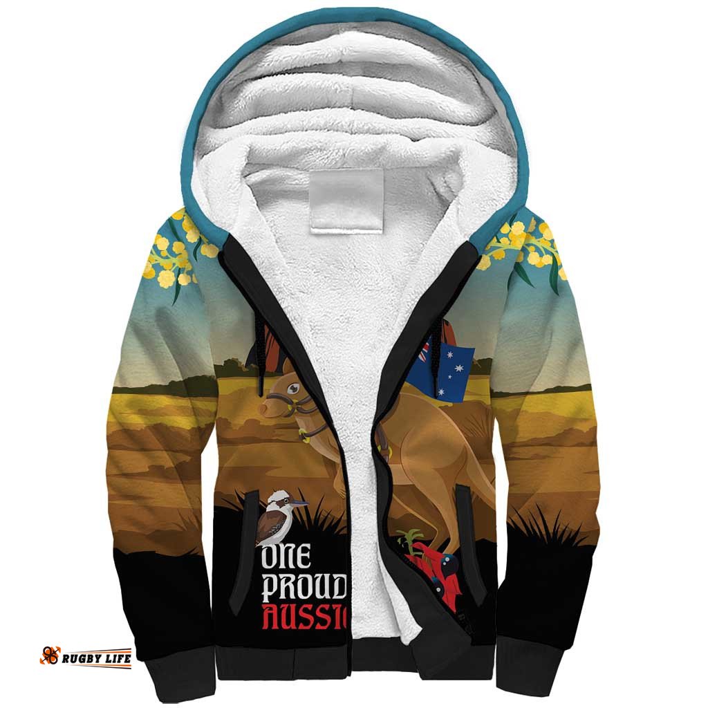 26 January One Proud Aussie Sherpa Hoodie Kangaroo and Koala Happy Australia Day LT9