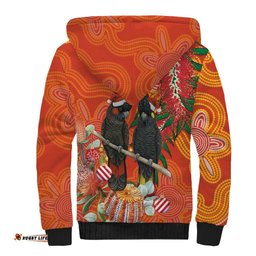 Australia Black Cockatoo Christmas Sherpa Hoodie Banksia Bottlebrush Aboriginal Art LT14