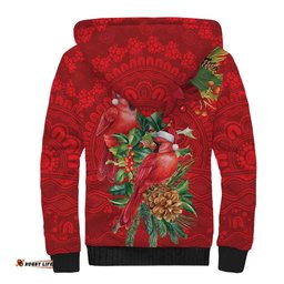 Aussie Red Cardinal Sherpa Hoodie Aboriginal Inspired Christmas LT9