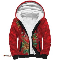 Aussie Red Cardinal Sherpa Hoodie Aboriginal Inspired Christmas LT9