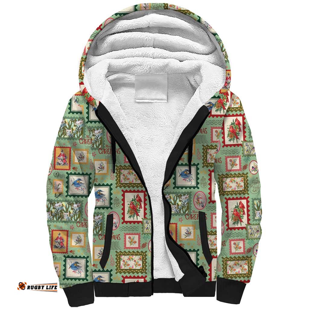 Aussie Birds Christmas La La Land Sherpa Hoodie Green Vintage Stamp Edition LT9