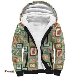 Aussie Birds Christmas La La Land Sherpa Hoodie Green Vintage Stamp Edition LT9