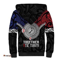 Aotearoa and Samoa Mo Te Tiriti Sherpa Hoodie Tangata Moana Stand with Tangata Whenua LT9