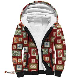 Aussie Birds Christmas La La Land Sherpa Hoodie Red Vintage Stamp Edition LT9