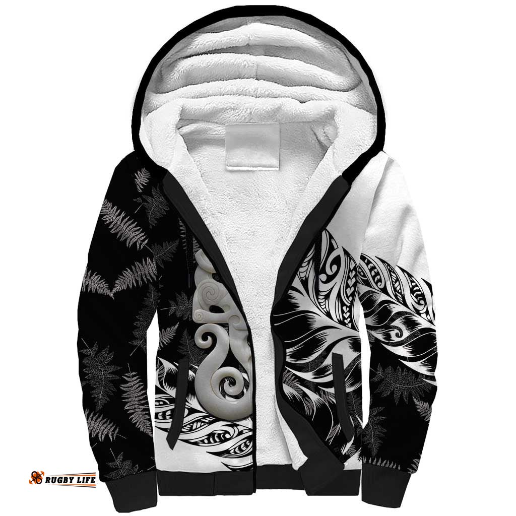 Aotearoa Manaia NZ Maori Silver Fern Sherpa Hoodie LT14