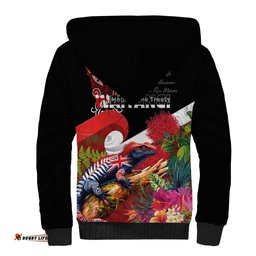 Aotearoa Toitu Te Tiriti Sherpa Hoodie Waitangi-Honour The Treaty NZ Tuatara and Plants LT03