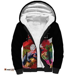 Aotearoa Toitu Te Tiriti Sherpa Hoodie Waitangi-Honour The Treaty NZ Tuatara and Plants LT03