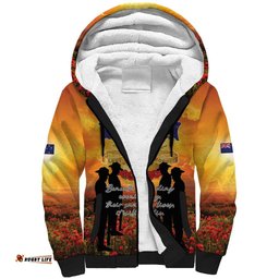 ANZAC Day Sherpa Hoodie Remembrance Tribute Soldiers And Poppy Field LT05