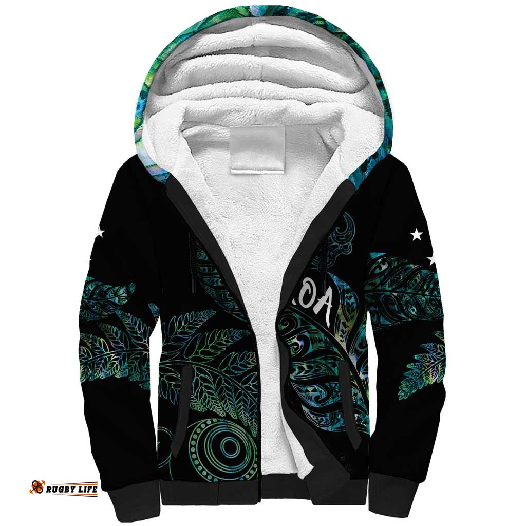 Aotearoa Personalized Lawn Bowls Maori Sherpa Hoodie New Zealand Paua Shell Tribal Silver Fern LT7
