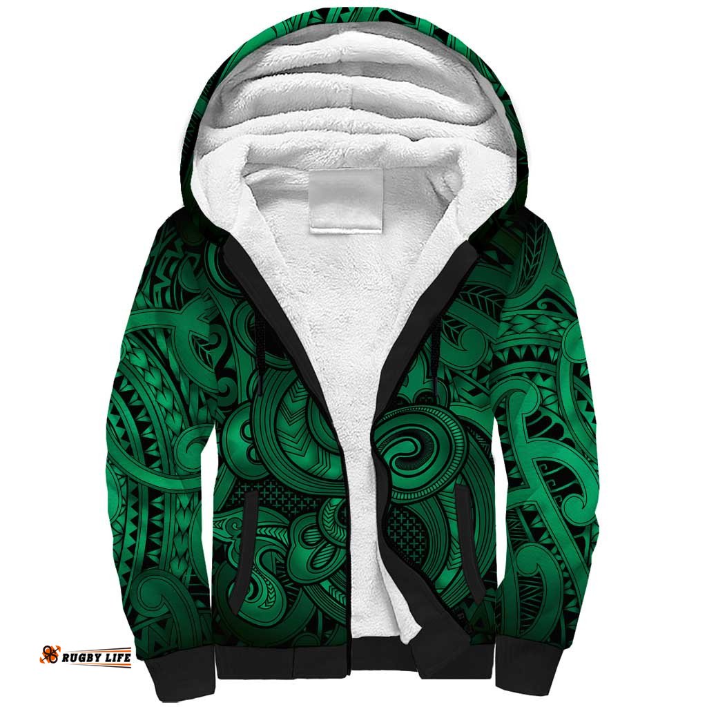 Aotearoa Maori Hei Tiki Sherpa Hoodie Kakariki Kowhaiwhai Puhoro Motif LT9