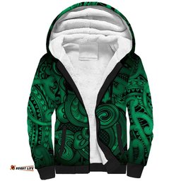 Aotearoa Maori Hei Tiki Sherpa Hoodie Kakariki Kowhaiwhai Puhoro Motif LT9
