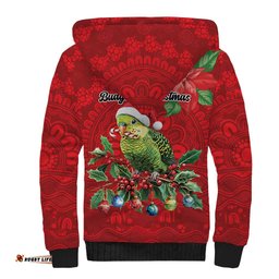 Aussie Green Budgerigar Sherpa Hoodie Aboriginal Inspired Christmas LT9