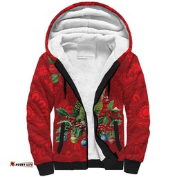 Aussie Green Budgerigar Sherpa Hoodie Aboriginal Inspired Christmas LT9