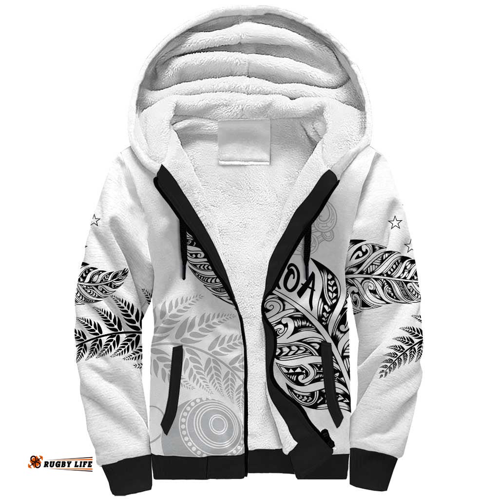 Aotearoa Personalized Lawn Bowls Maori Sherpa Hoodie New Zealand White Tribal Silver Fern LT7