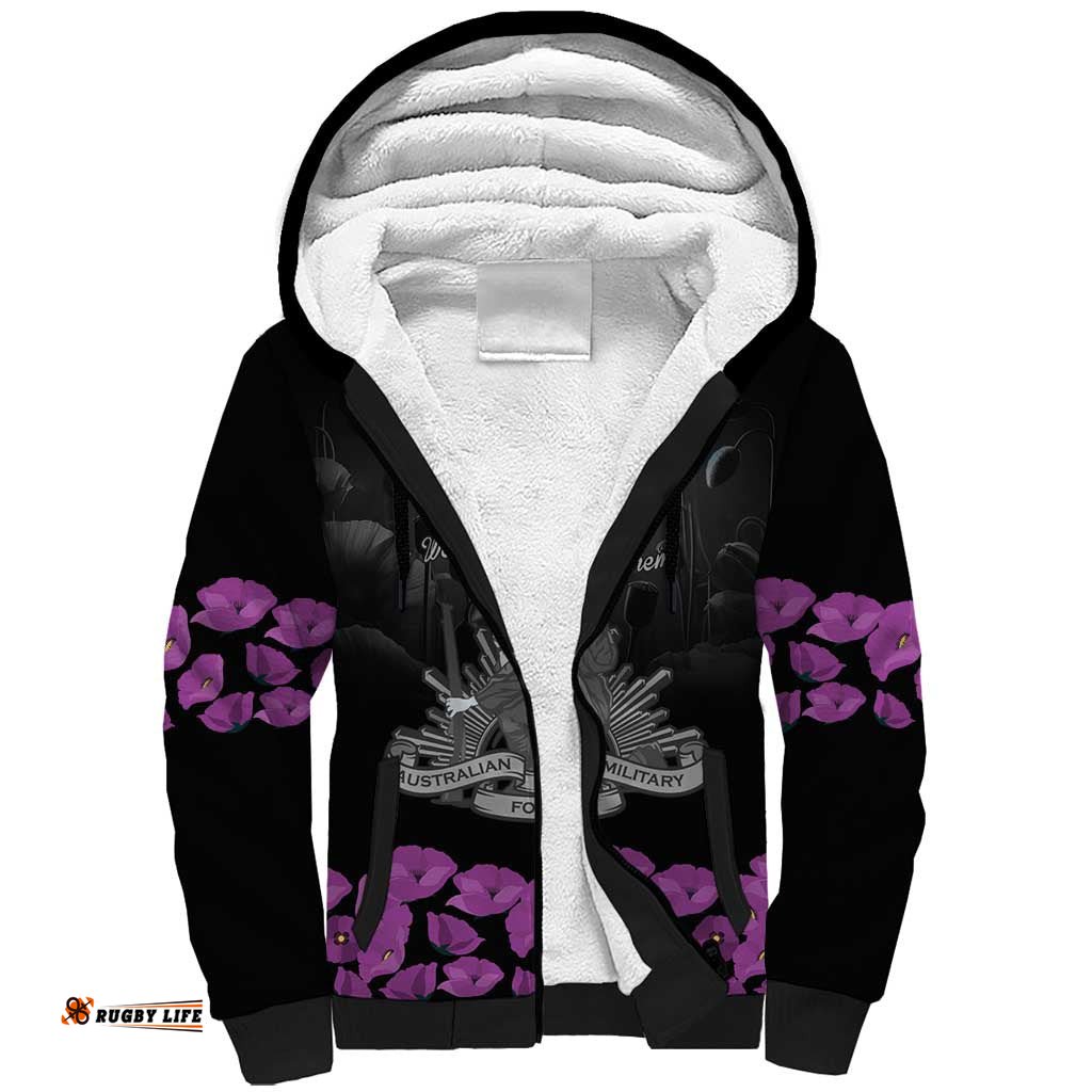 ANZAC Day Remembrance Sherpa Hoodie Purple Poppy We Will Remember Them LT9