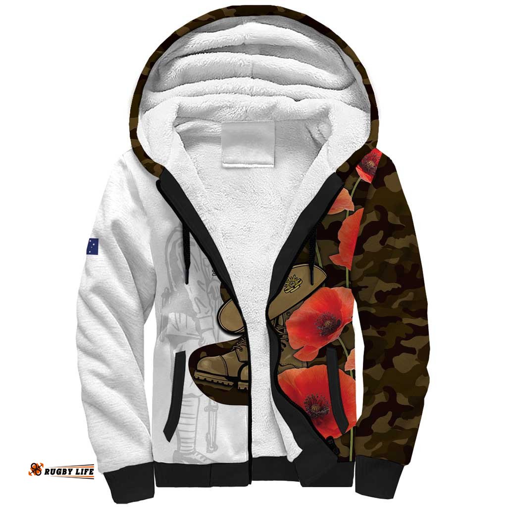Australia ANZAC Day Sherpa Hoodie Boots And Slouch Hat Lest We Forget LT14