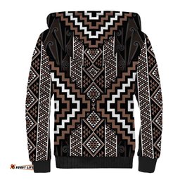 Classic Tukutuku Pattern Aotearoa Sherpa Hoodie Niho Taniwha and Puhoro Motifs LT7