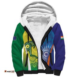 Custom Australia And India Cricket Sherpa Hoodie Ashoka Chakra With Aboriginal LT05