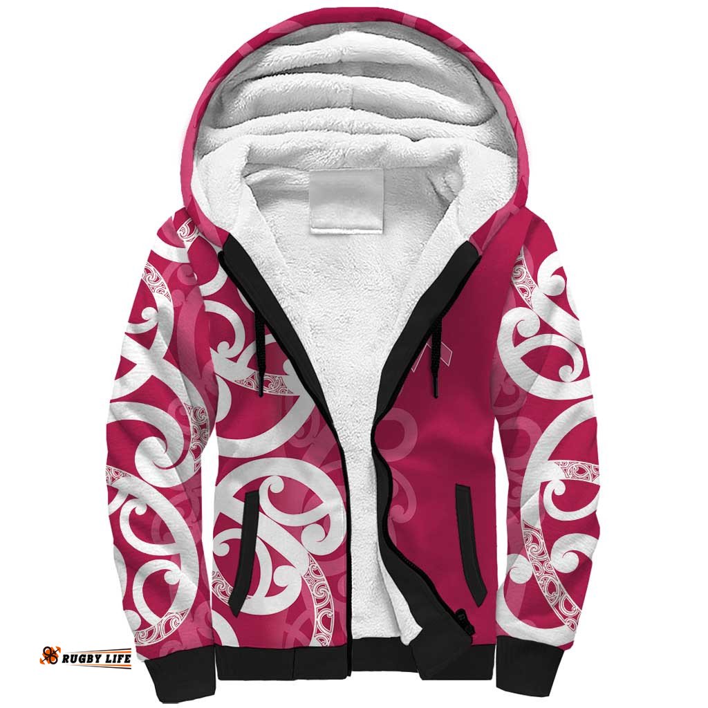 Breast Cancer Awareness Maori Sherpa Hoodie Koru Kowhaiwhai LT7