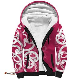 Breast Cancer Awareness Maori Sherpa Hoodie Koru Kowhaiwhai LT7