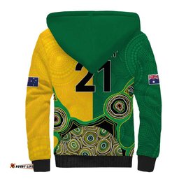 Custom Australia Cricket Spirit 2026 Sherpa Hoodie World T20 Edition - Aussie Color Aboriginal Motif LT9