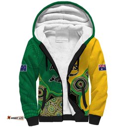 Custom Australia Cricket Spirit 2026 Sherpa Hoodie World T20 Edition - Aussie Color Aboriginal Motif LT9