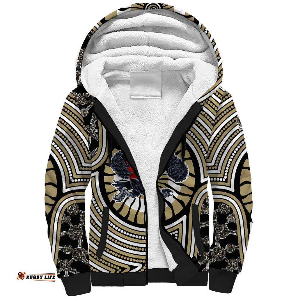 Collingwood Football Club Sherpa Hoodie Indigenous Monochrome Dot Art Mascot Style TS04