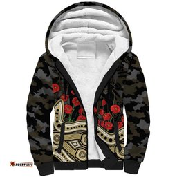 Collingwood Magpies ANZAC Day Sherpa Hoodie Indigenous Dot Art with Poppy Flower Tribute TS04